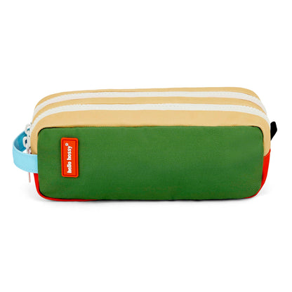 Trousse scolaire enfant vert beige rayé deux compartiments Hello Hossy