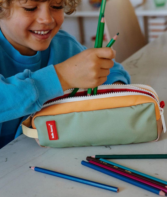 Estuche Escolar infantil verde bicolor zips múltiples Hello Hossy