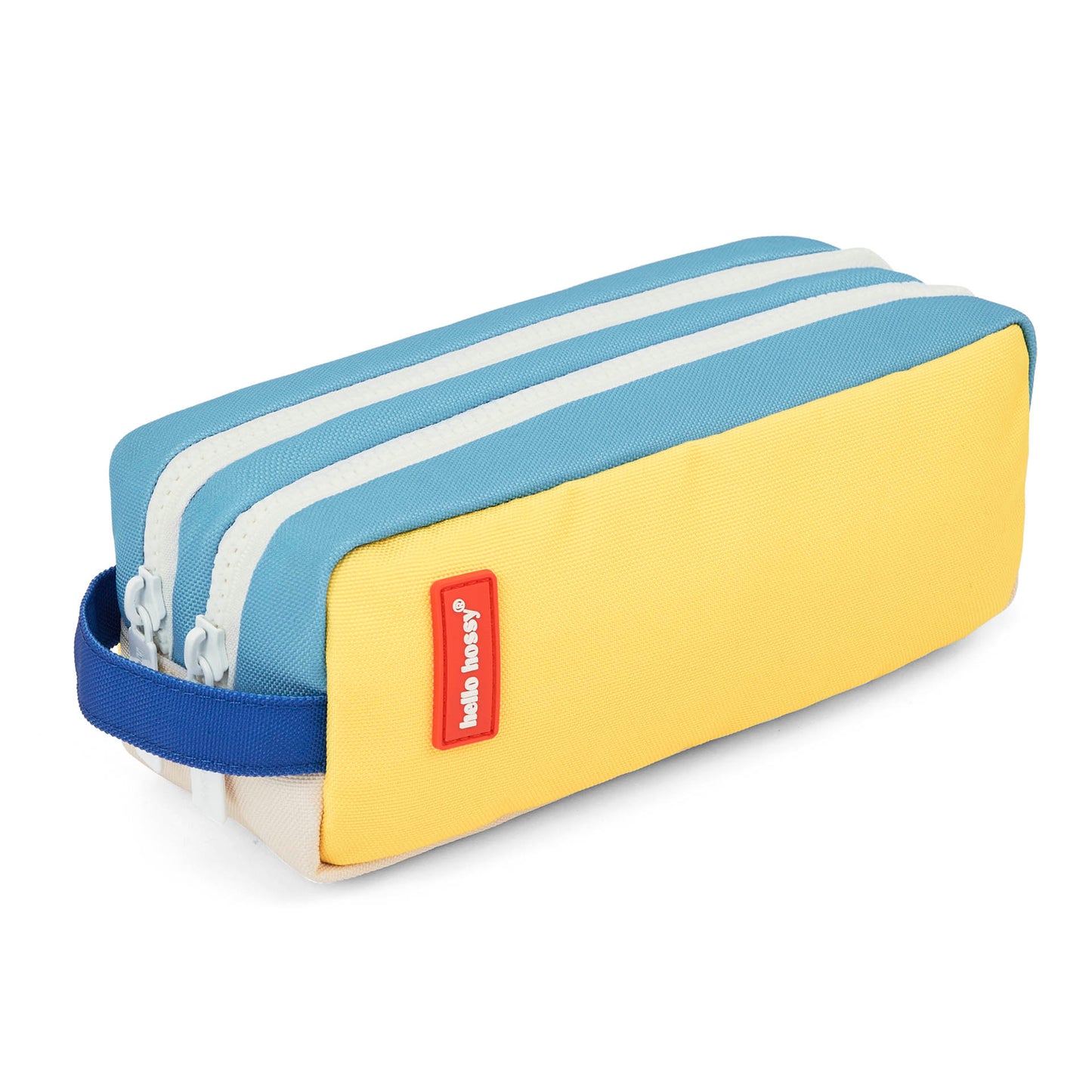 Trousse scolaire enfant bleu et jaune double compartiment Hello Hossy