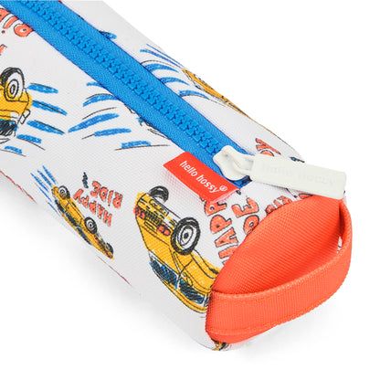 Estuche Escolar infantil blanco naranja motivo coches cierre azul Hello Hossy