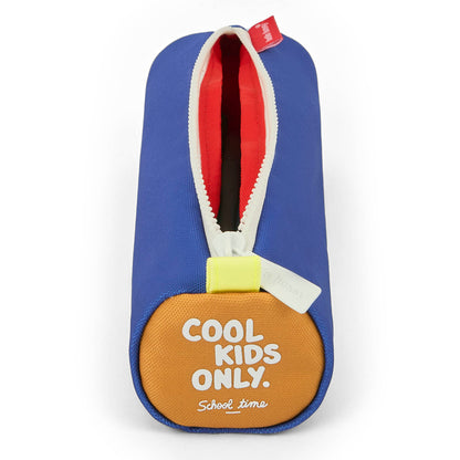 Estuche Escolar infantil azul cremallera Blanca texto escrito Hello Hossy