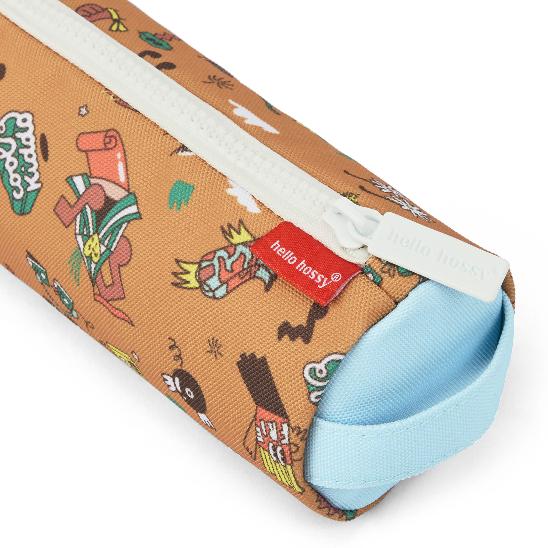 Estuche Escolar infantil marrón estampado música cierre blanco Hello Hossy