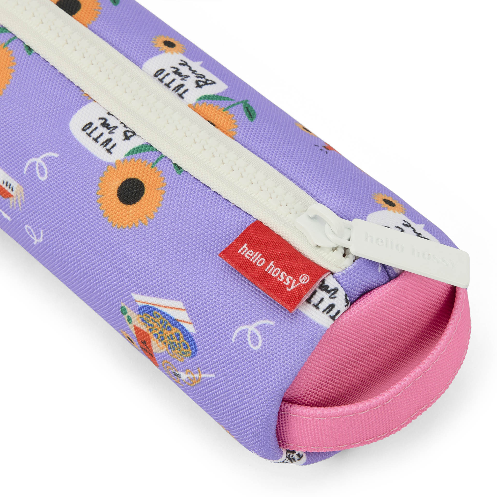 Estuche Escolar infantil violeta motivo flores detalles rosa Hello Hossy