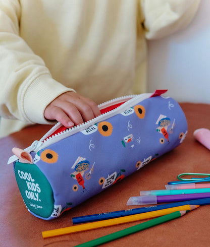 Estuche Escolar infantil violeta motivo flores cierre blanco Hello Hossy