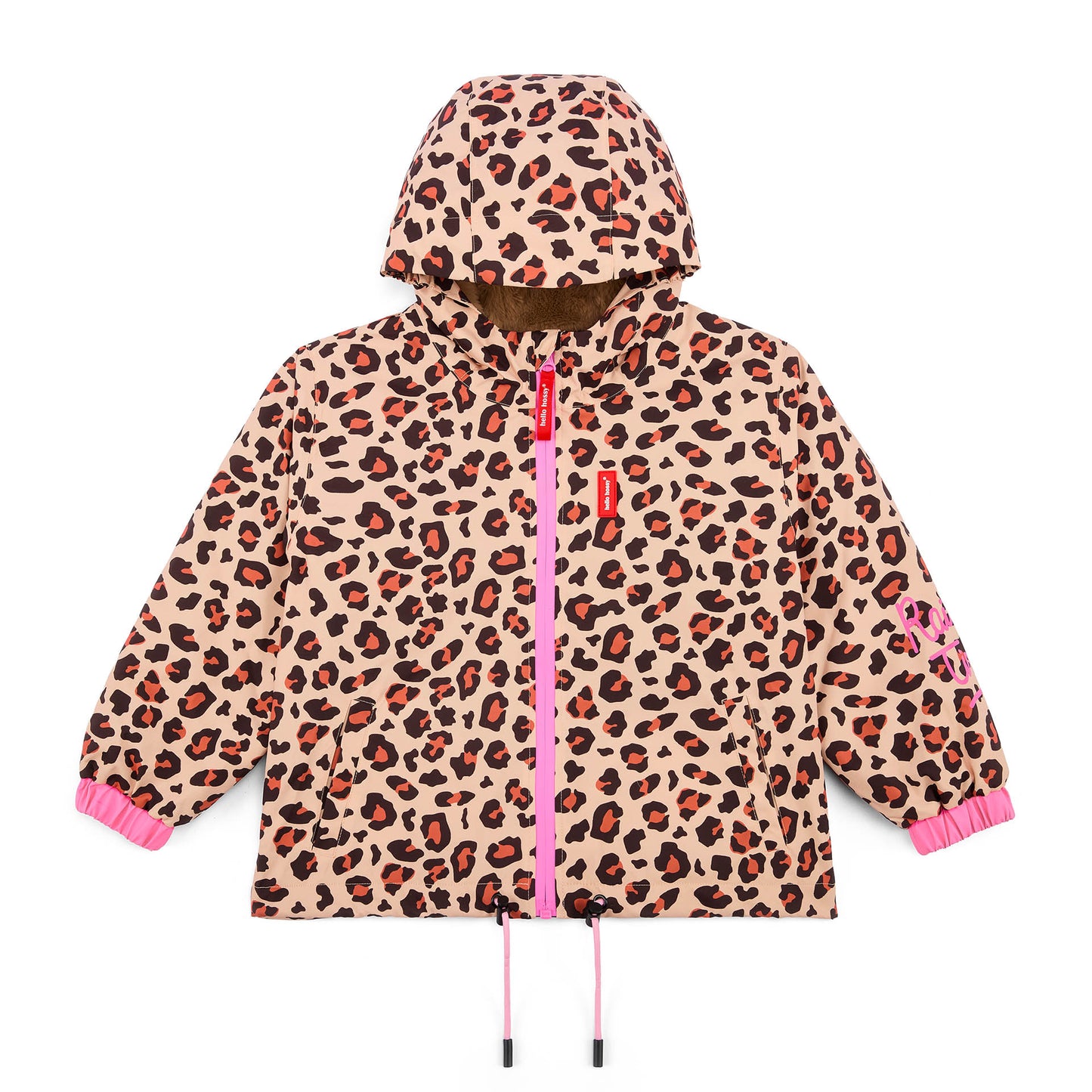 Chaqueta de invierno infantil marrón con estampado leopard, bolsillos y capucha Hello Hossy
