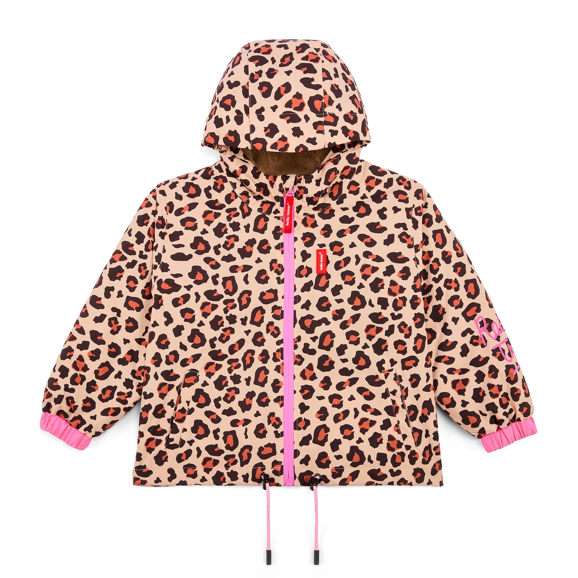 Chaqueta de invierno infantil marrón con estampado leopard, bolsillos y capucha Hello Hossy