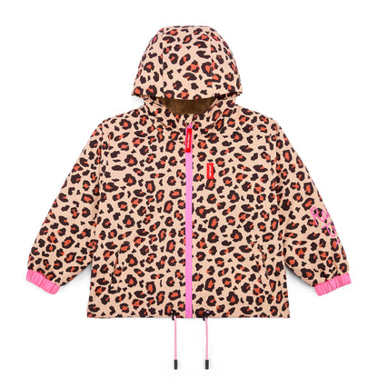 Chaqueta de invierno infantil marrón con estampado leopard, bolsillos y capucha Hello Hossy