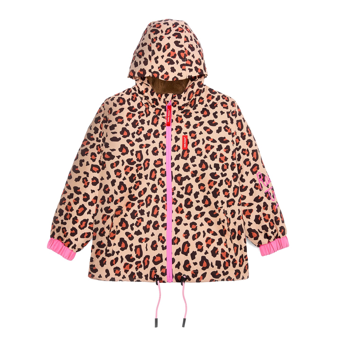 Chaqueta de invierno infantil marrón con estampado leopard, bolsillos y capucha Hello Hossy