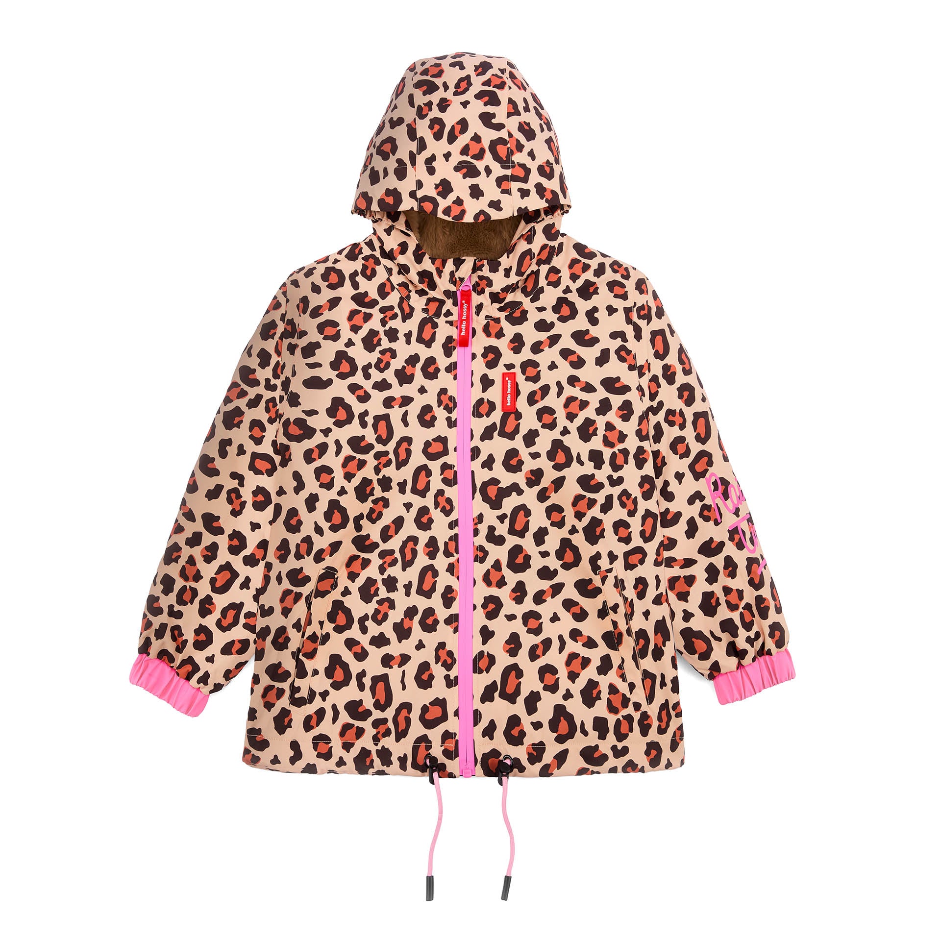 Chaqueta de invierno infantil marrón con estampado leopard, bolsillos y capucha Hello Hossy