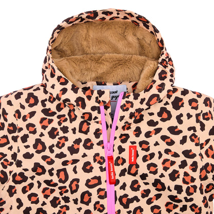 Chaqueta de invierno infantil con estampado leopard marrón y forro de pelo sintético Hello Hossy