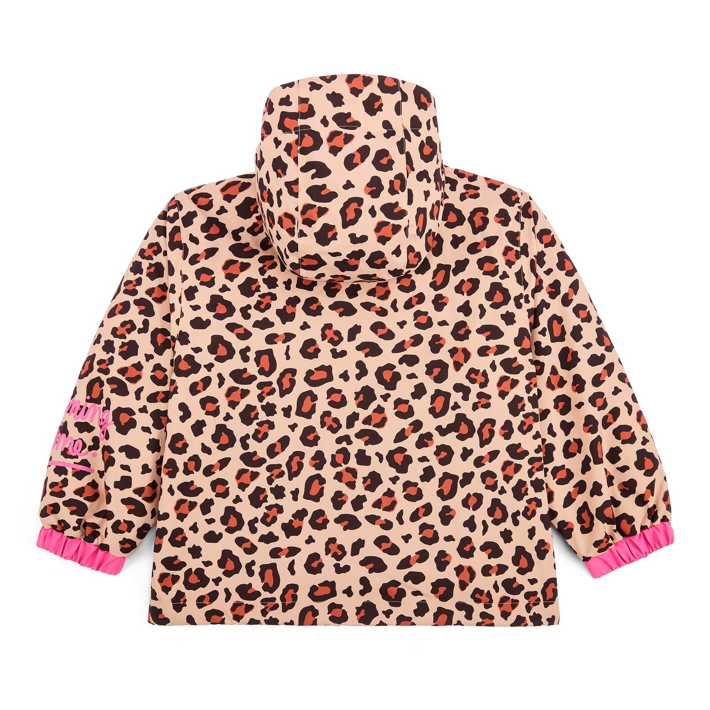 Chaqueta de invierno infantil con estampado leopard, capucha y mangas elásticas rosas Hello Hossy