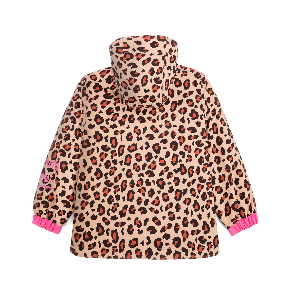 Chaqueta de invierno infantil con estampado leopard, capucha y mangas elásticas rosas Hello Hossy