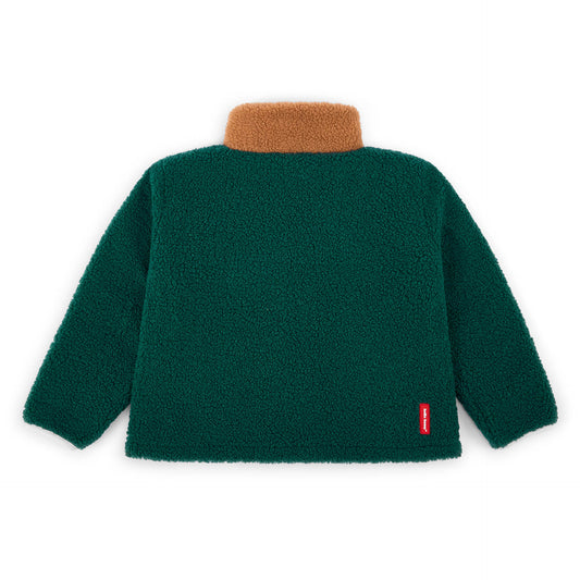 Chaqueta de tejido polar infantil azul y verde con cuello marrón Hello Hossy