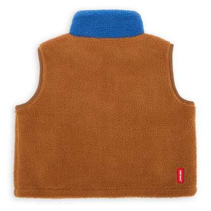 Chaqueta polar sin mangas infantil Camel con cuello azul de la colección Otoño-Invierno Hello Hossy